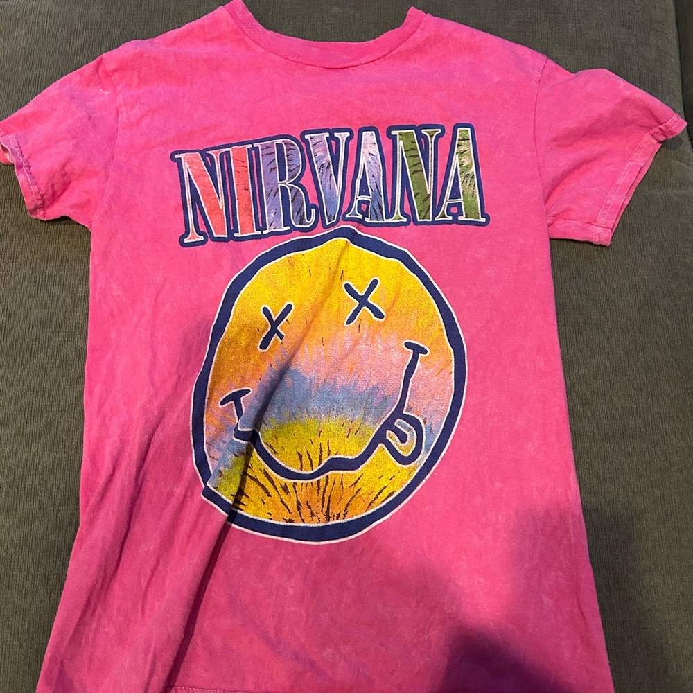 NIRVANA Pink and Yellow Short Sleeve Tee Iconic Design